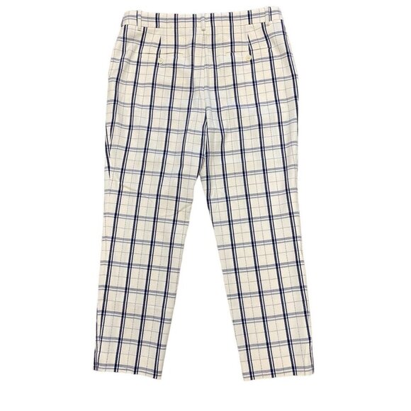 Theory Sz 10 Pants Treeca Plaid Check Blue Cream Crop Wool Trousers Classic - Picture 5 of 10